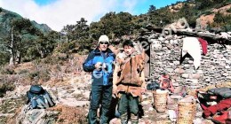17-Clayton and Tibetan guide at yak herder's hut near crash site