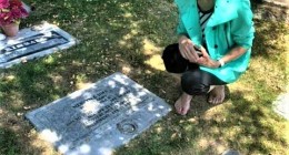 Sharon Roloff visiting Mervyn's gravesite in Petaluma