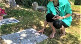 Sharon Roloff visiting Mervyn's gravesite in Petaluma