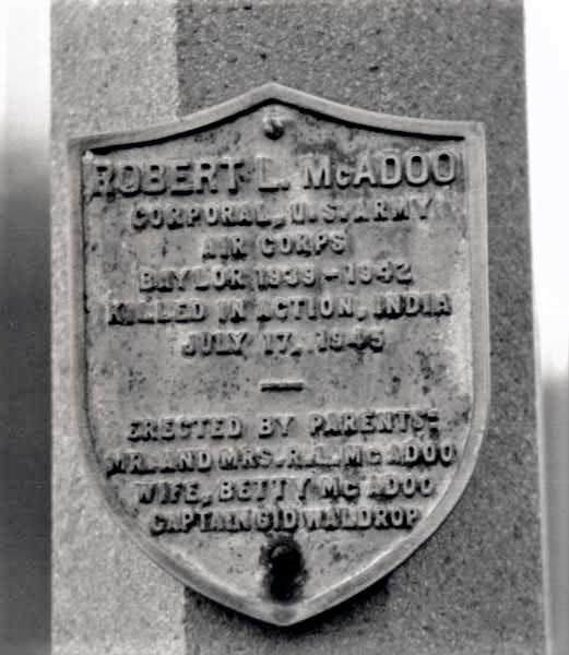 Cpl. Robert L. McAdoo memorial plaque