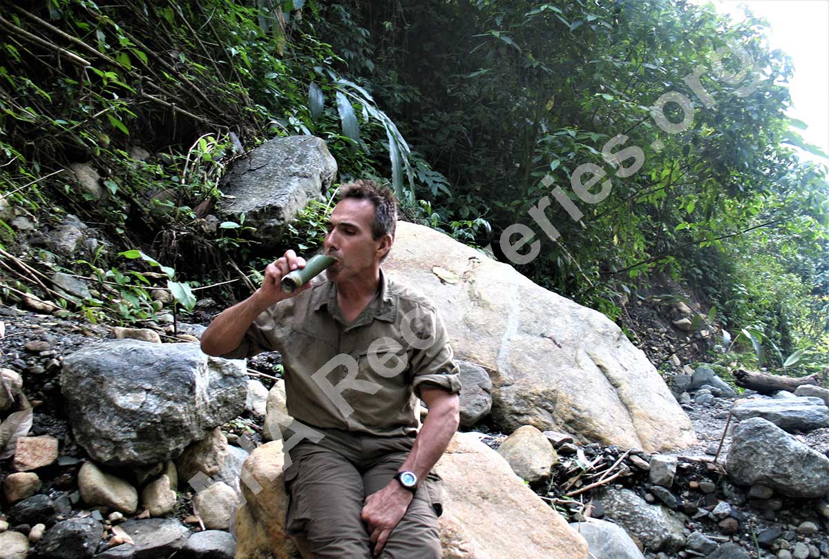 Clayton having tea break with bamboo cup