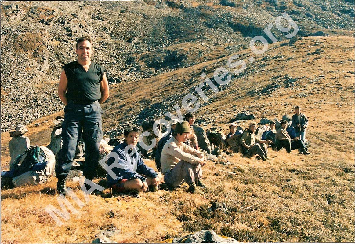 Guide, porters and Clayton on Burma - India border