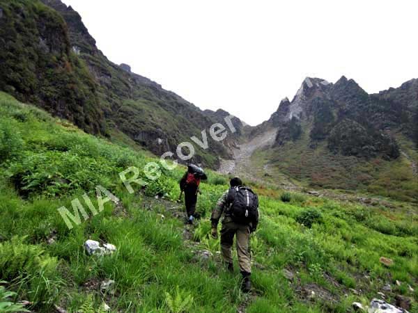 Trekking to crash site from high camp