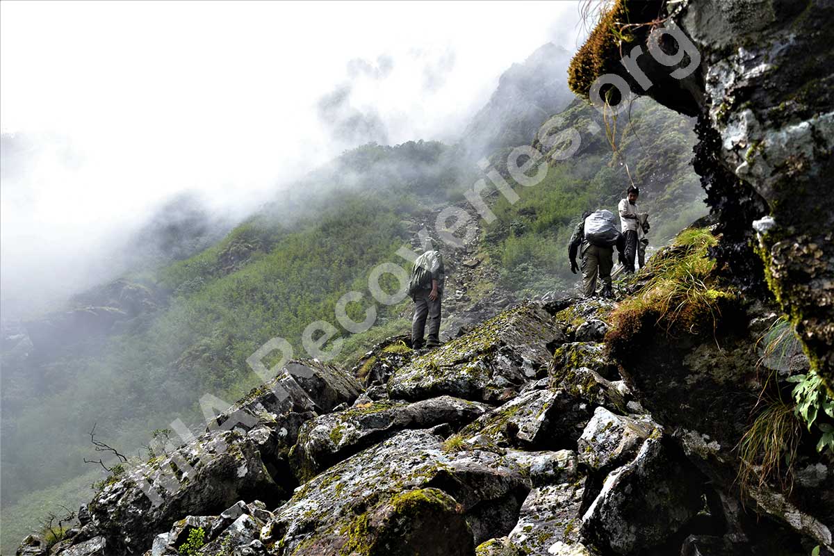 Guides and Clayton climbing towards crash site